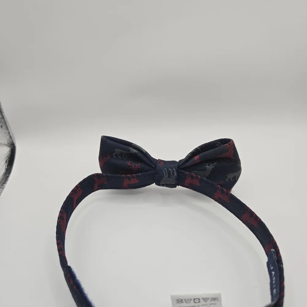 Janie & Jack Toddler Navy Blue Bow Tie with Red and Gray Reindeer
